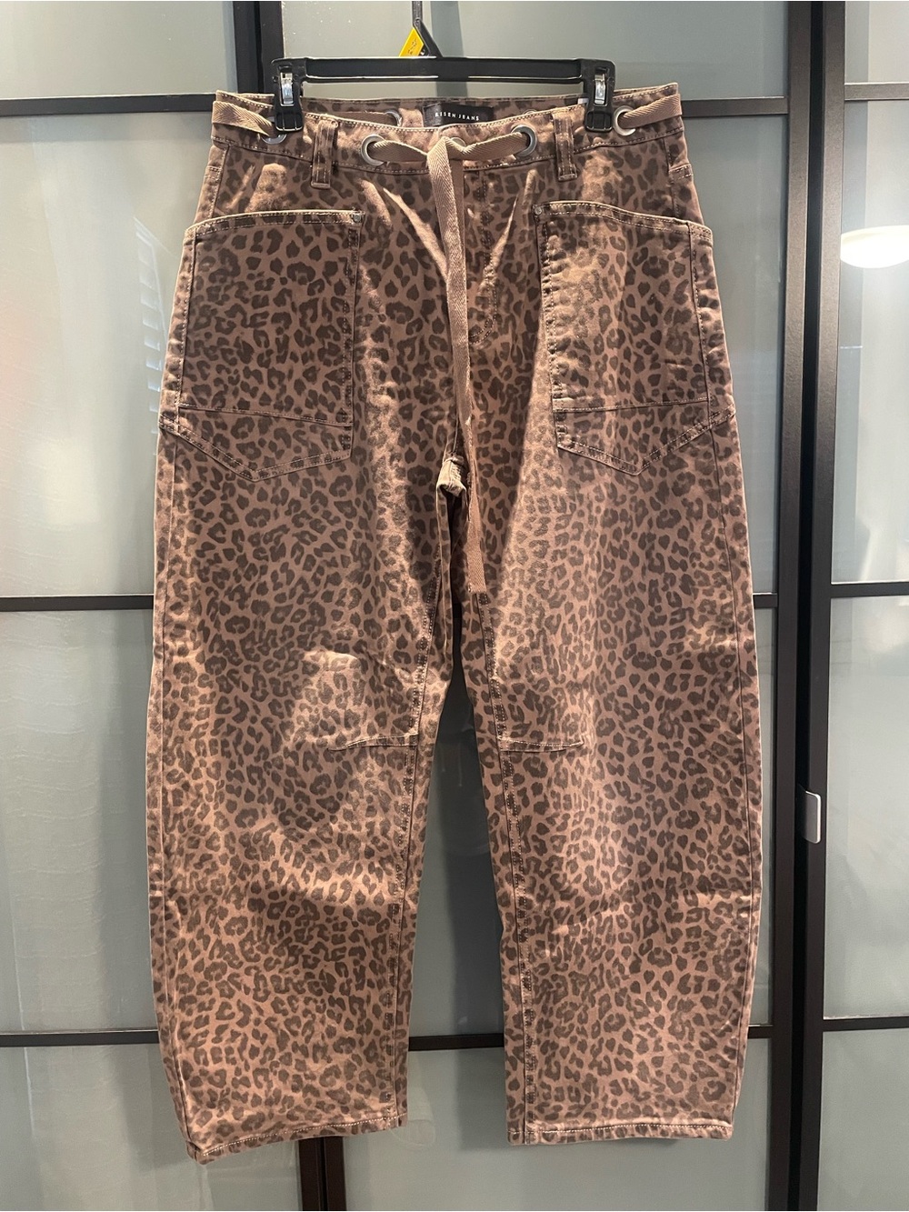 NWT RISEN Leopard Print Barrel Wide-Leg Jeans in Brown